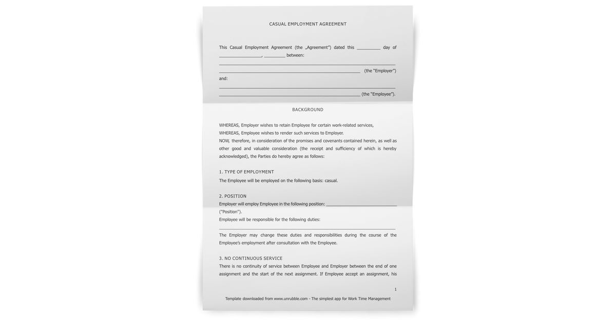 Grab This Free Casual Employment Contract Template | Unrubble Templates