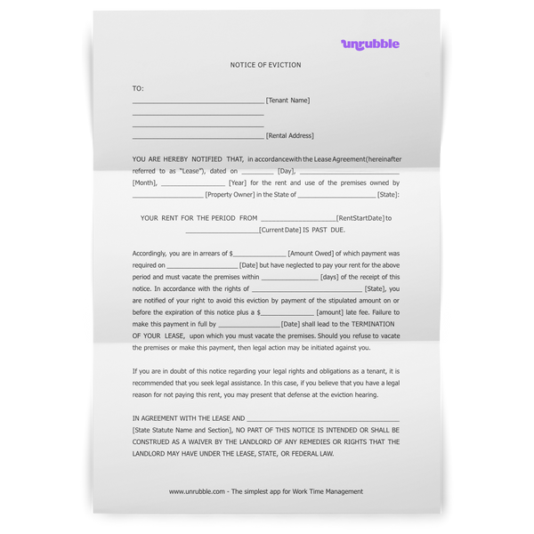 Eviction Notice Template: Free Download | Unrubble Templates for Free Printable Late Rent Notice