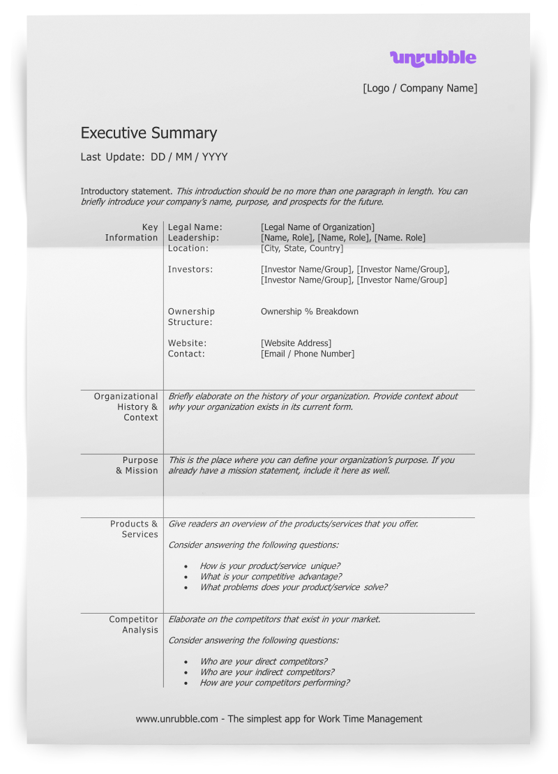 Executive Summary Template Download for Free Unrubble Templates