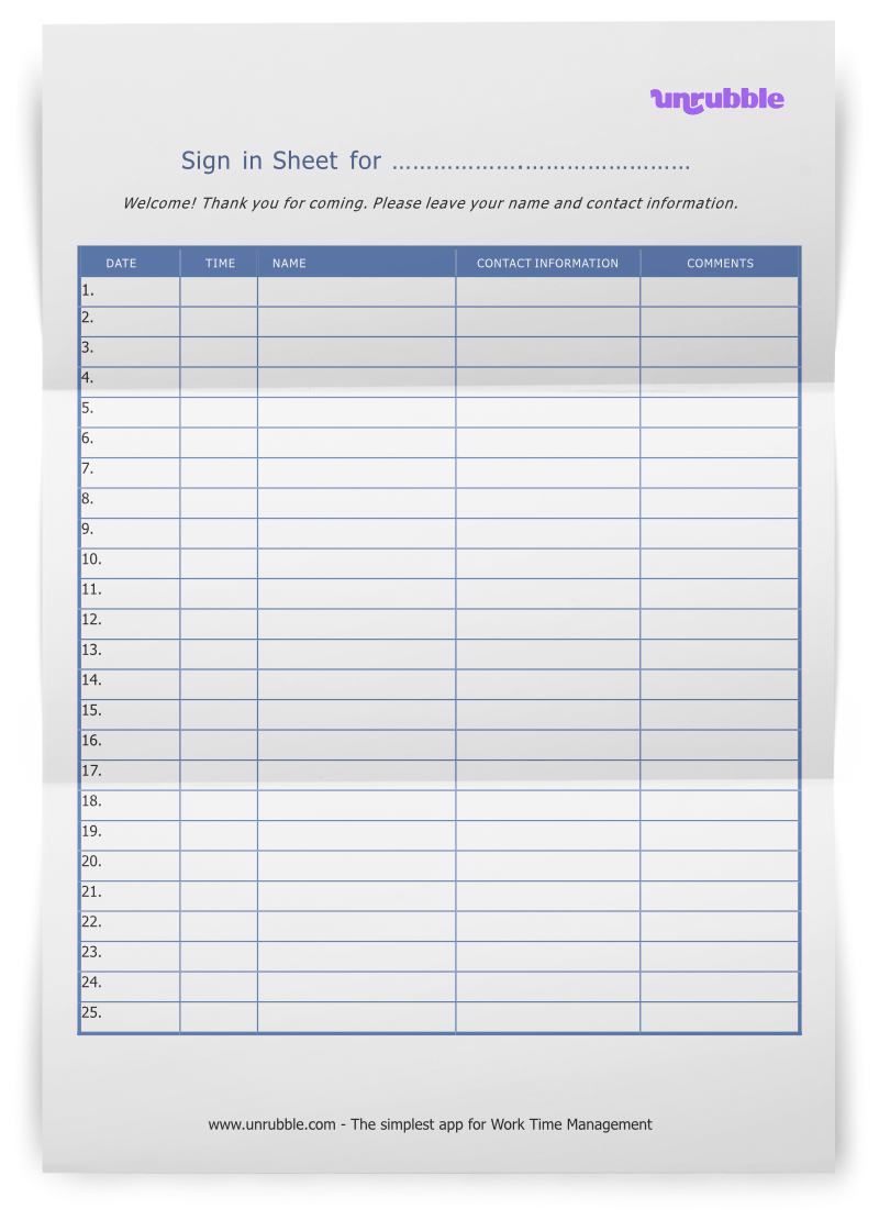 Free Printable Sign In Sheet Template - FREE Templates